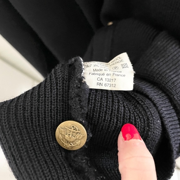 Vintage 70s men’s knit Cardigan Academia School prep Varsity Wool Navy blue L - Picture 13 of 16